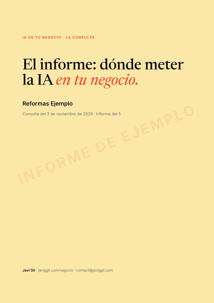 Portada del informe de ejemplo, con la marca de agua «INFORME DE EJEMPLO»